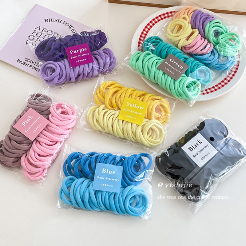 Set 50 Dây Cột Tóc Cao Su Co Giãn Nhiều Màu Phong Cách Hàn Quốc Phụ Kiện Tóc Empoli
