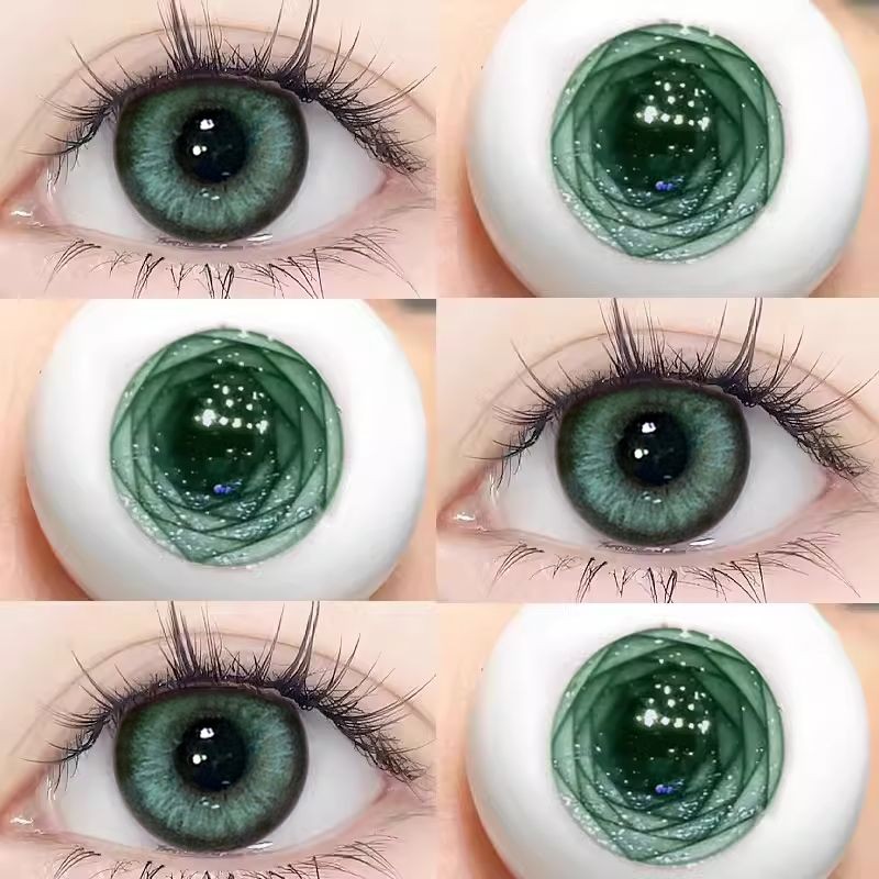 Set 2 Kính Áp Tròng Màu Đen contact lenses 0 ~ -8.00 black len 14.2mm lens cận lens nâu bean black 49
