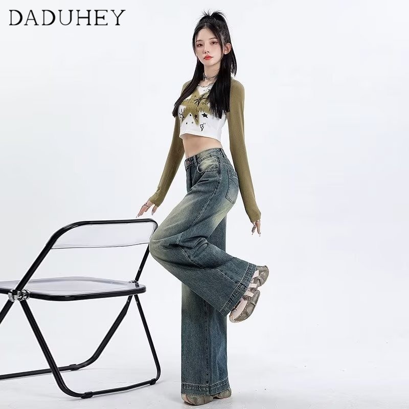 Ảnh DaDuHey New American Ins High Street Washed Jeans Niche High Waist Loose Wide Leg Pants plus Size Trousers 3