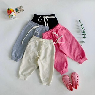Q115-[tomnaukid] Quần ống chun 4 MÀU chất cotton 2 lớp có giãn 4 chiều bé gái cực dễ thương (dây trơn k có chéo) - Si
