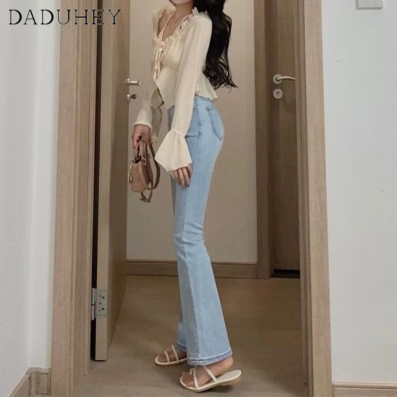 Ảnh Quần jeans DADUHEY ống rộng lưng cao phong cách đường phố cao cấp 2