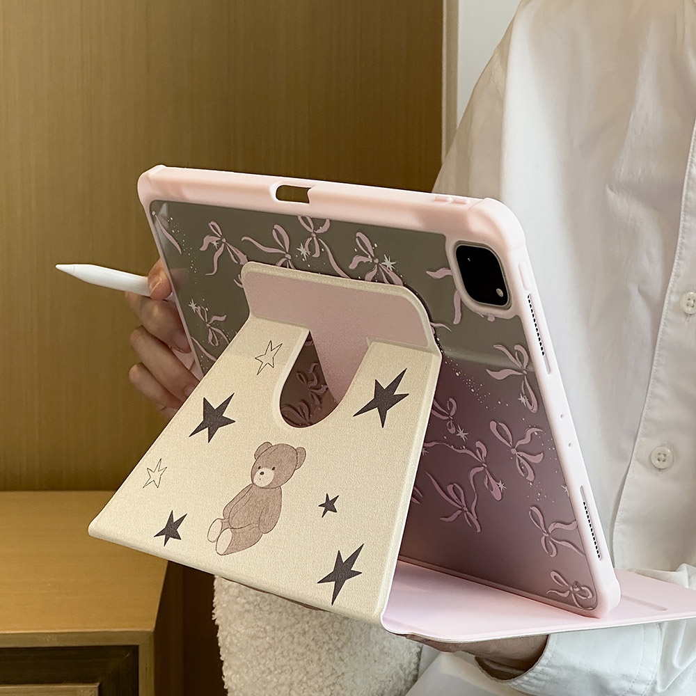 Ốp lưng họa tiết gấu nơ màu nâu Acrylic cứng Tương thích với Mini6 Mini7 IPad5 6 7 8 9 10th 11th A16 Air6 Air11 Air13 Air4 Air5 Pro13 Pro10.5 Pro11 Pro12,9 2018 Bao da