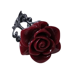 GODD Punk Gothic Đỏ Hoa Hồng Nhẫn Có Thể Điều Chỉnh Rỗng Nhẫn Nữ Phù Thủy Ngoại Giáo Vintage Halloween Cô Gái Thoáng Mát Đảng Trang Sức