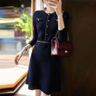 Đầm sweater Dệt Kim Dáng Chữ a Màu Đen Thời Trang Xuân Thu Cho Nữ