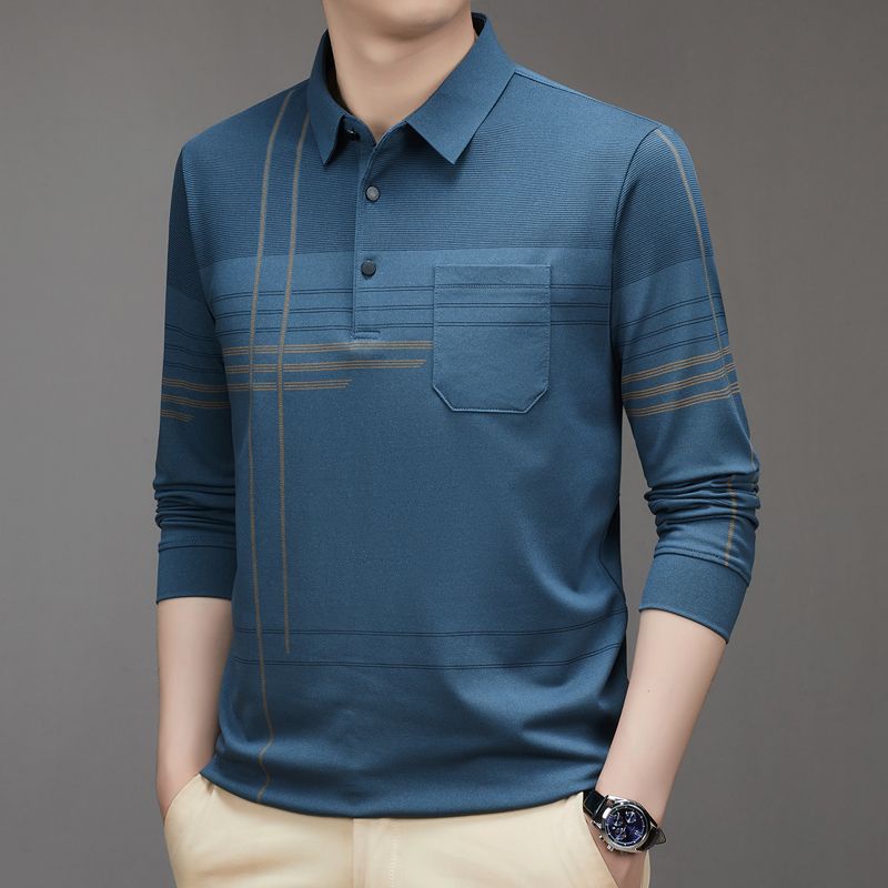 Áo Thun POLO Cotton Tay Dài Dáng Rộng Phối Túi Thời Trang Xuân Thu Cho Nam Trung Niên