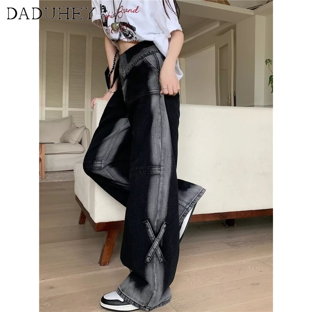 Ảnh Quần jean DADUHEY dài mỏng ống rộng thoải mái cạp cao thời trang retro đường phố cao cấp kiểu Mỹ 3
