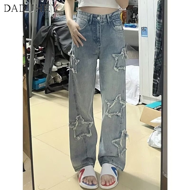 Ảnh Quần jean dài DADUHEY size lớn ống rộng thoải mái cạp cao ngôi sao thời trang retro đường phố cao cấp kiểu Mỹ 2