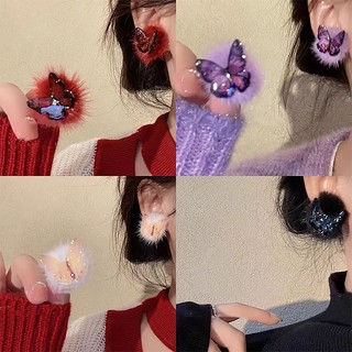 Bông Tai Hình Bướm Đính Bóng Lông Màu Tím Dễ Thương Thời Trang Thu Đông