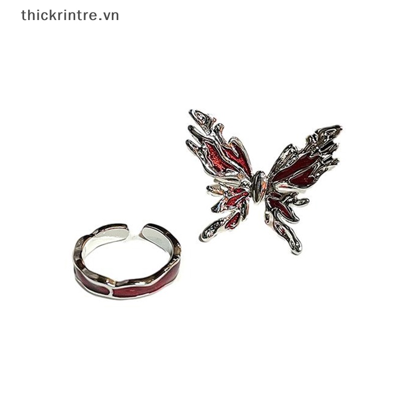 THI Punk Gothic Nhẫn Đỏ Vintage Ánh Sáng Mở Nhẫn Ngón Tay Có Thể Điều Chỉnh Phong Cách Pháp Cá Tính Dự Tiệc Quà Tặng Trang Sức VN