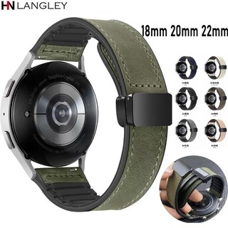 Dây đeo khóa gấp từ tính 18mm 20mm 22mm Crazy Horse Dây đeo đồng hồ da thật có đáy silicon cho Samsung Galaxy Watch 6 5 4 cho đồng hồ thông minh Huawei