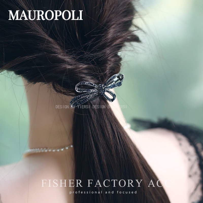 Mauropoli [Hàng Có Sẵn] Kẹp Tóc Đính Kim Cương Giả Màu Xanh Lam Phong Cách Âu Mỹ Cổ Điển