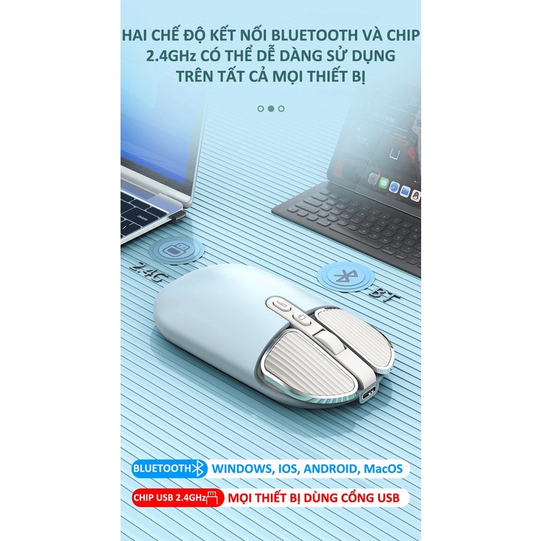 Chuột Bluetooth M203 Silent Pin Sạc 500mAh Dùng Cho Mac Máy Tính, Laptop, Ipad ,Điện Thoại