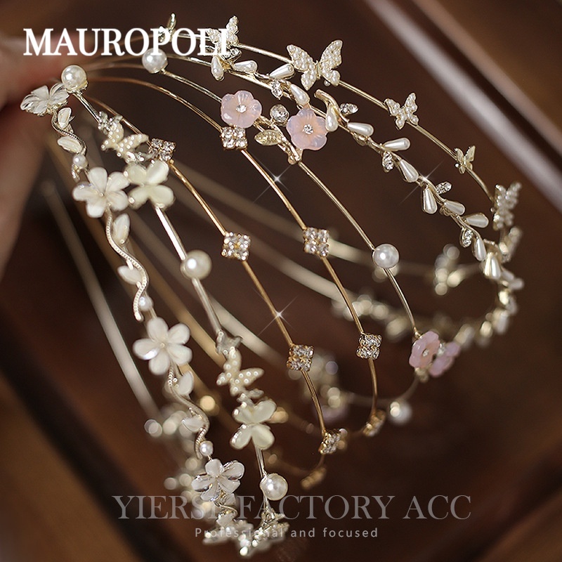 Mauropoli [Sẵn Sàng] Kim Loại Ngọc Trai Kim Cương Giả Hoa Băng Đô Nữ Thu Đông Mũ Buộc Tóc Băng Đô Đeo Đầu Phong Cách Cổ