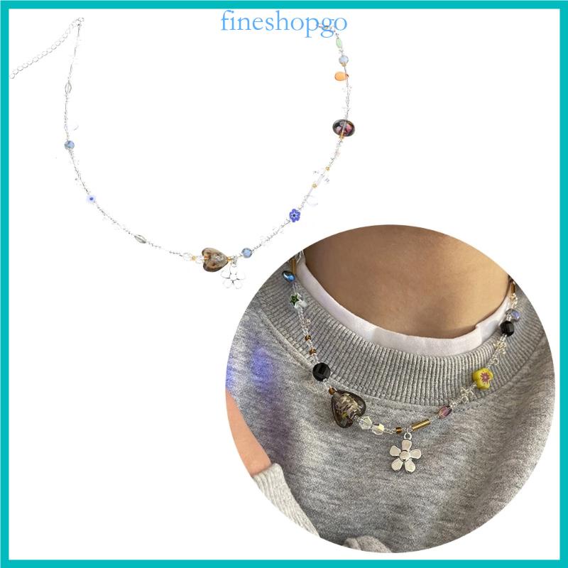 Fine Dinty Vòng cổ choker Hạt Pha Lê acrylic Hình Hoa Thanh Lịch Cho Nữ