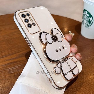 ốp lưng tecno pova 2 Ốp Điện Thoại TPU Silicon Mềm Mạ Điện Gắn Gương Trang Điểm Hình Thỏ 3D Cho tecno pova 2
