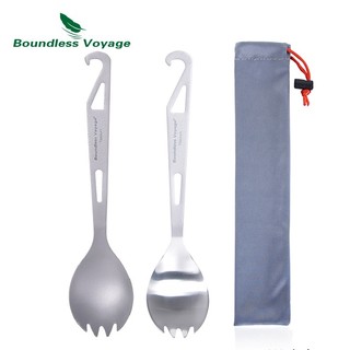 Boundless Voyage- Thìa Spork Titan có Dụng Cụ Mở Chai Bộ Đồ Ăn Ngoài Trời 3 Trong 1 Cắm Trại Dao Kéo Dã Ngoại Di Động Flatware