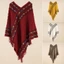 DWEL Hình Thoi Sọc Tua Rua Khăn Choàng, Phong Cách Dân Tộc Giả Cashmere Mông Cổ Poncho, Áo Lớp Phủ Mùa Đông Ấm Áp Dệt Kim Mũi Thời Trang Nữ