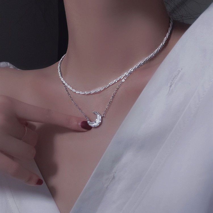 Ảnh Vòng cổ Mạ Bạc 17km Hai Lớp Mặt Trăng Khuyết Thanh Lịch Đơn Giản Cho Nữ 4