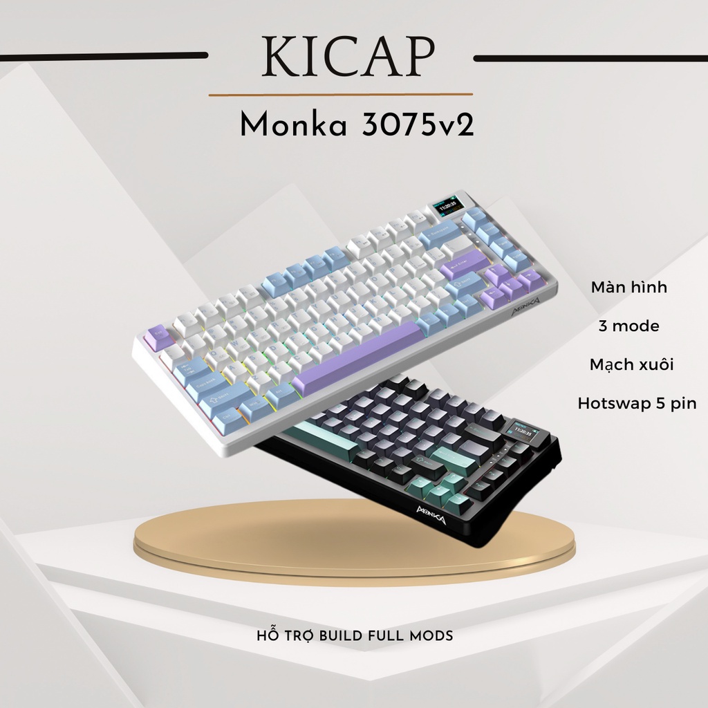 Bàn phím cơ Monka 3075 Pro V2 RGB 3 chế độ kết nối - KICAP | Shopee ...