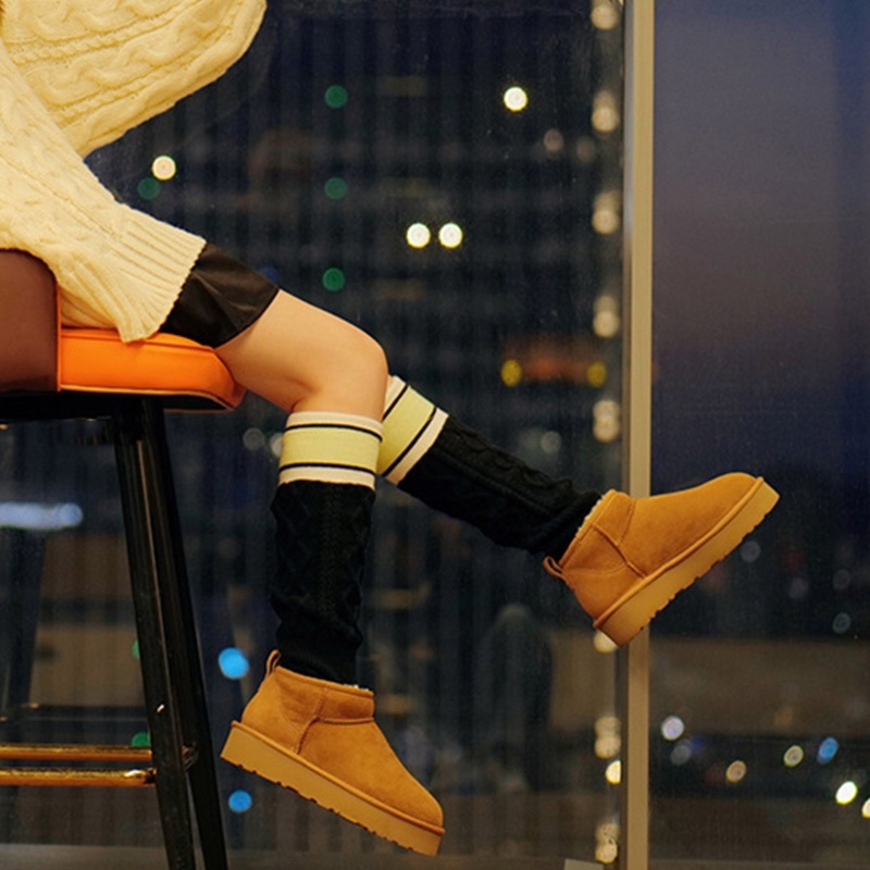 Vic Nữ Cô Gái Mới Lạ Chân Ấm Áp Colorblock Sọc Cáp Đan Chân Nắp Rời Slouch Không Chân Boot Còng Tất Dài