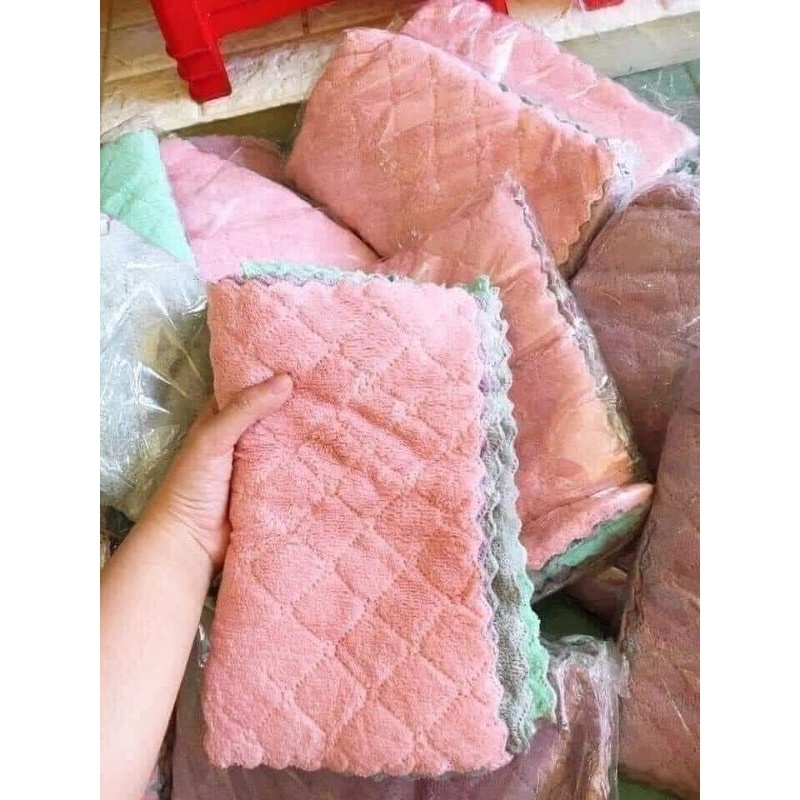 Sét 10 khăn lau tay lau bếp 2 mặt 2 chất liệu, màu ghi sạch sẽ . khăn lau đa năng