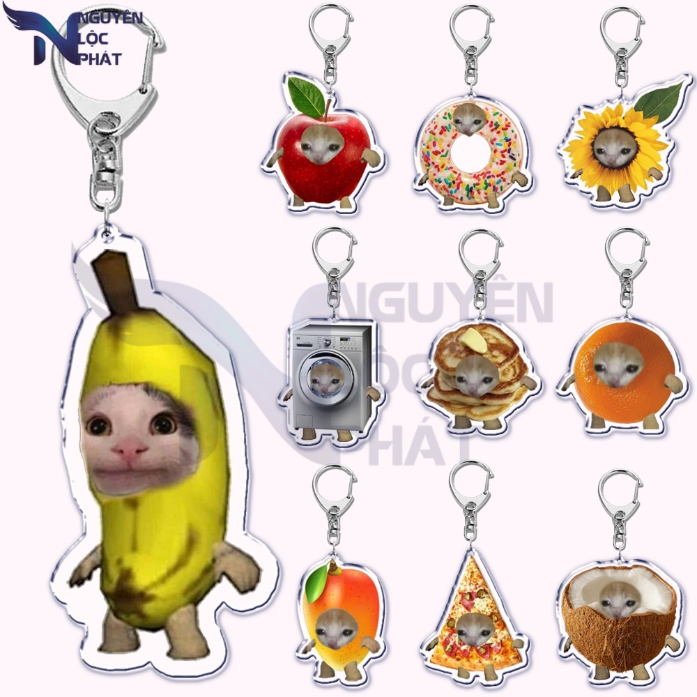 Móc Khóa Banana Cat with Heart Keychain Pendant Food Fruit Happy Cats ...