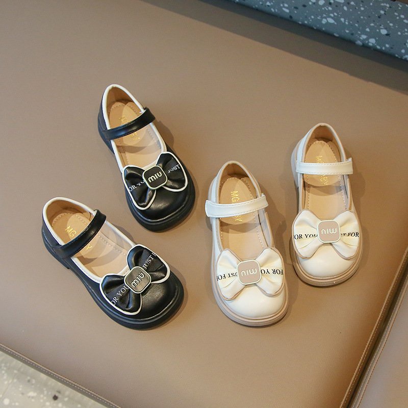 giày búp bê bé gái giày bệt cho bé da PU mềm êm chân chống trượt nơ xinh xắn size đại MG BABY đen trắng full box BB8808