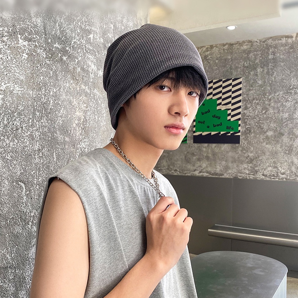 [một] Nam Nữ Mùa Xuân Thu Cọc Mũ Màu Trơn Không Vành Co Giãn Cao Đan Mũ Beanie Phụ Kiện Thời Trang
