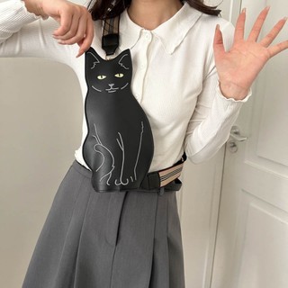 Pu Túi Đeo Chéo Hình Mèo Có Khóa Kéo Chống Thấm Nước Dễ Thương Cho Nữ