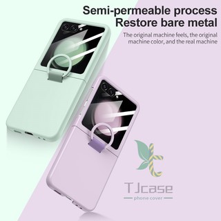 Ốp Điện Thoại Cứng Mỏng Nhẹ Kèm Giá Đỡ Nhẫn & Mặt Kính Cường Lực Cho Samsung Galaxy Z Flip 5