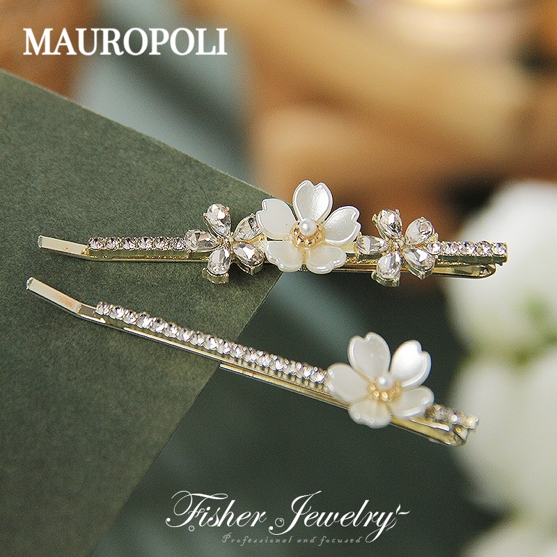Mauropoli Kẹp tóc hoa ngọc trai nhẹ nhàng cổ tích, tinh tế, phụ kiện tóc