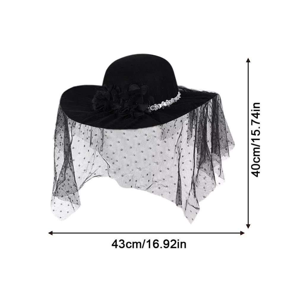 Mũ lưới Sombrero MERIGGIARE, Vintage với mũ che mặt hoa, Tiệc trà Cocktail Fedoras nỉ