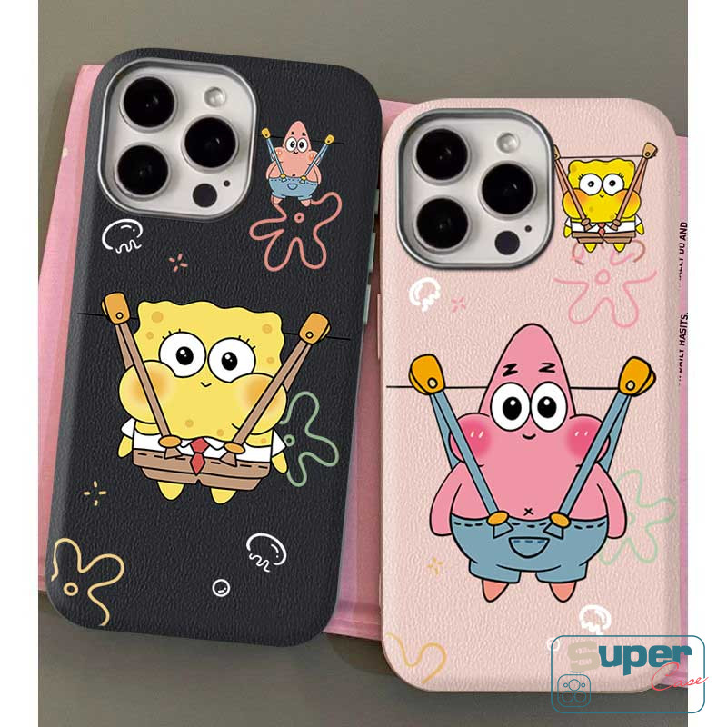 Ốp lưng cặp đôi SpongeBob Patrick hoạt hình ngộ nghĩnh Tương thích cho IPhone 16 11 15 13 14 12 Pro Max XR X XS Max 15Pro 11Pro 16Pro 14Pro 13Pro 12Pro Max Vỏ mềm da họa tiết sang trọng