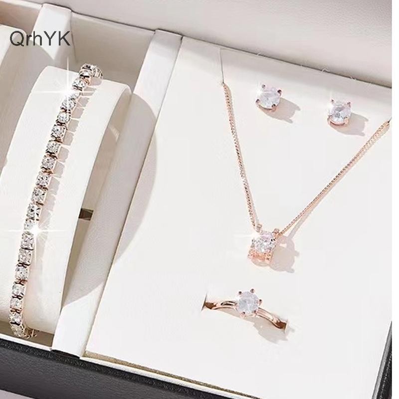 Nhà Máy Thời Trang Sang Trọng Nữ Nhẫn Vòng Cổ Bông Tai Kim Cương Giả Vòng Tay Nữ Thường Ngày Bộ Trang Sức QrhYK
