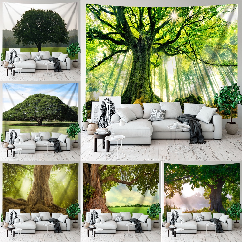 Thảm Treo Tường Bằng polyester Hình Cây Xanh Thiên Nhiên Kèm Kẹp Trang Trí Phòng Ngủ
