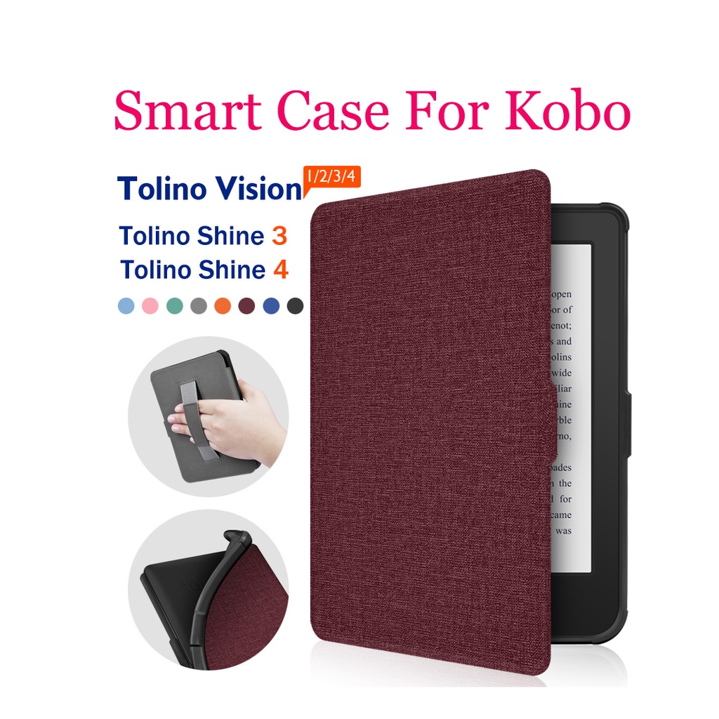 Vỏ Da PU Tương Thích Với kobo Tolino Vision 1 2 3 4 clara HD 2018 shine 3 4 2E kobo màu Claria Tự Động Ngủ Và Đánh Thức Bao Dây Đeo Cổ Tay