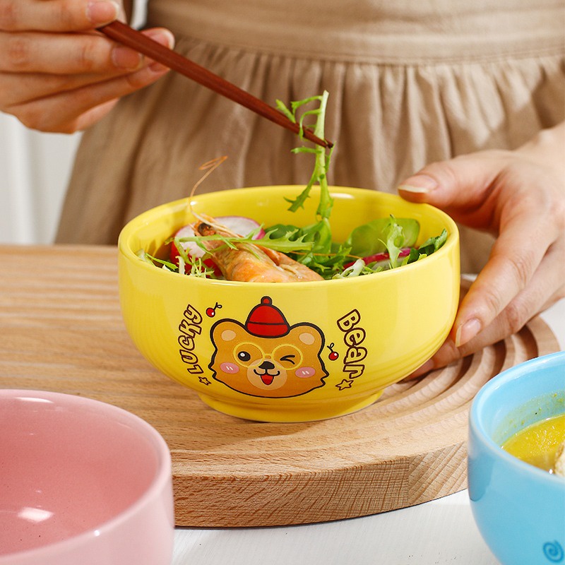 Bát Ăn Cơm Cute Bằng Sứ In Hình Vịt Thỏ Gấu - Chén Ăn Cơm Cho Trẻ Em Hoạt Hình Dễ Thương Phong Cách Hàn Quốc