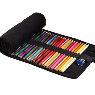 Túi Đựng Bút ROOMYCO, Bàn Chải Trang Điểm Bảo Quản Rèm Bút Canvas, Thời Trang Tất Cả Đen 12 / 24 / 36 / 48 / 72 / 108Holes Bàn Chải Túi Bảo Quản Văn Phòng Trường Học