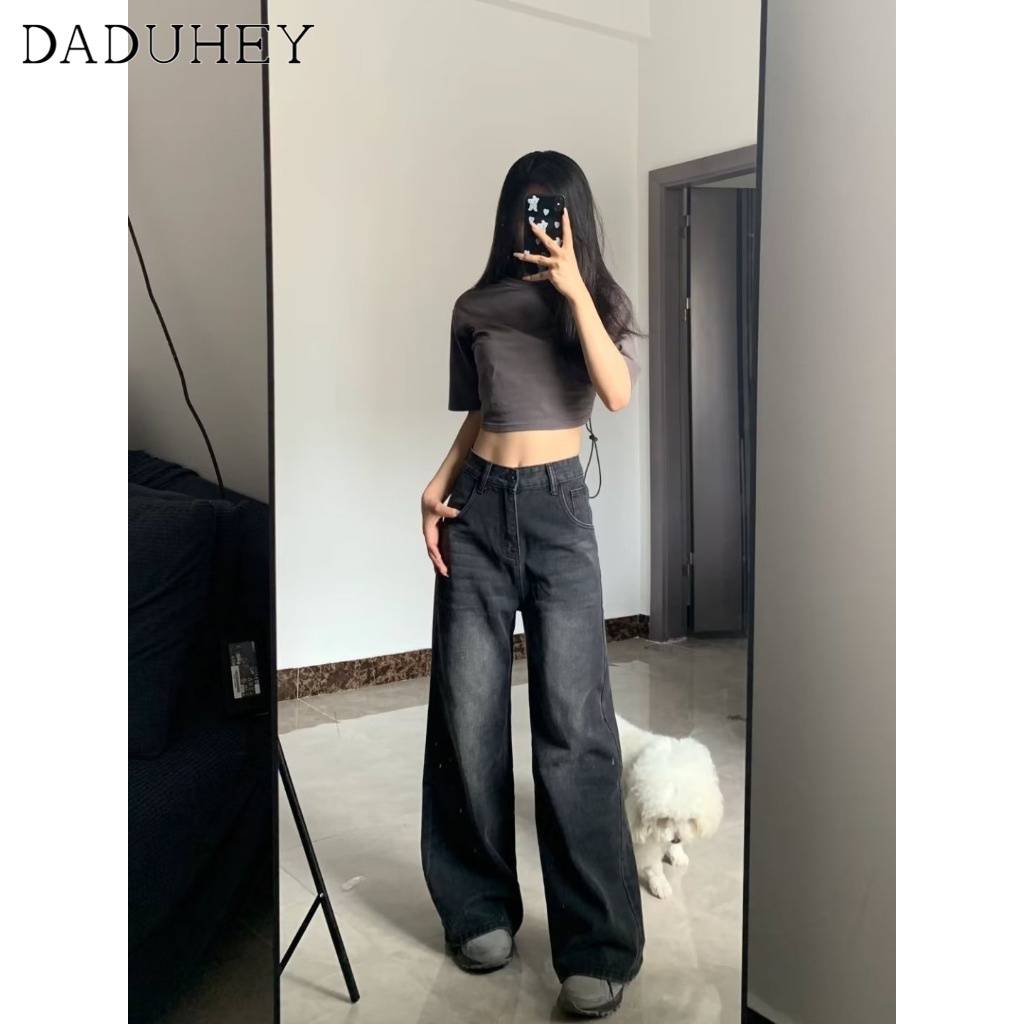 Ảnh Quần jeans DADUHEY ống rộng cạp cao phong cách đường phố Mỹ cổ điển cao cấp cỡ lớn 1