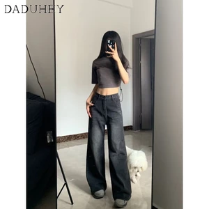 Quần jeans DADUHEY ống rộng cạp cao phong cách đường phố Mỹ cổ điển cao cấp cỡ lớn