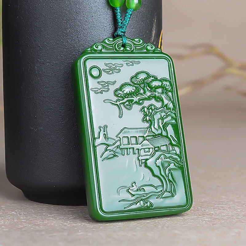 Spinner Mặt Dây Chuyền Hai Mặt Khắc Chữ jasper Màu Xanh Lá Cây Nghệ Thuật Thời Trang Đơn Giản Dành Cho Bạn Nam