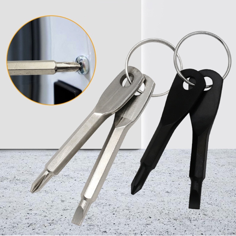 MOON Bộ tuốc nơ vít bỏ túi Mini Móc khóa Bộ dụng cụ ngoài trời Thép đen Bạc Flathead và Tua vít chéo 2 trong 1