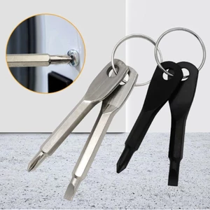 MOON Bộ tuốc nơ vít bỏ túi Mini Móc khóa Bộ dụng cụ ngoài trời Thép đen Bạc Flathead và Tua vít chéo 2 trong 1