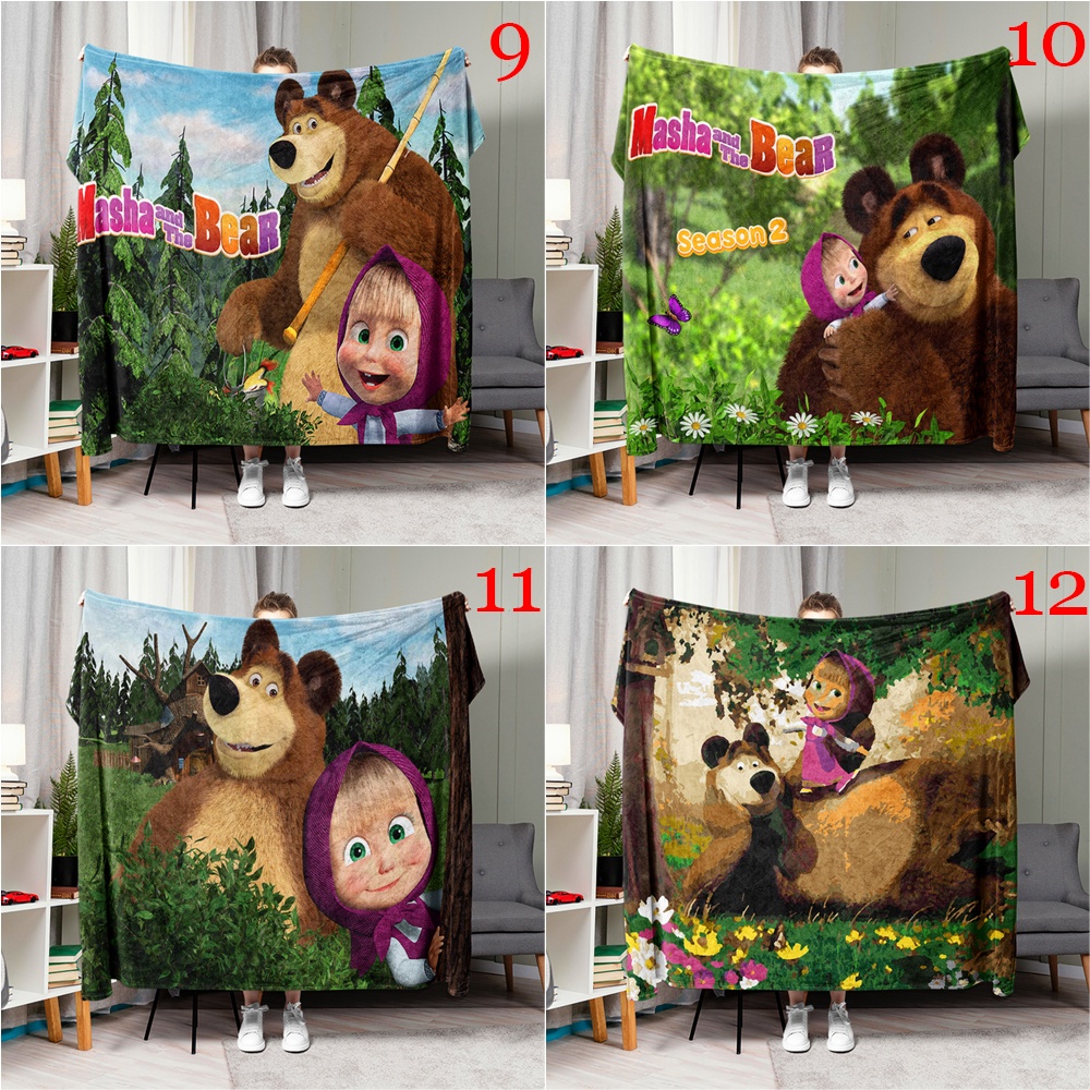 Masha Chăn flannel In Hình Gấu Và Gấu Đáng Yêu