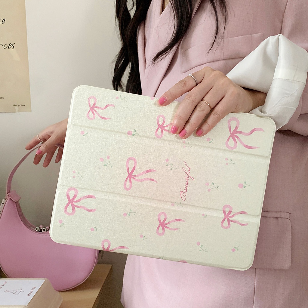 Vỏ Gương Acrylic Cứng Tương Thích Với IPad Mini6 IPad5 6 7 8 9 Air11 Air13 Air2 Air3 Air4 Air5 10.9 "Pro10.5 Pro11 Pro13 2024 Pro12.9 2018Bow And Flowers Pattern Leather Cover