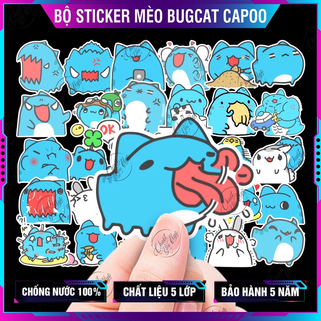 Combo 100 sticker BUGCAT CAPOO mèo xanh dễ thương hình dán trang trí ...