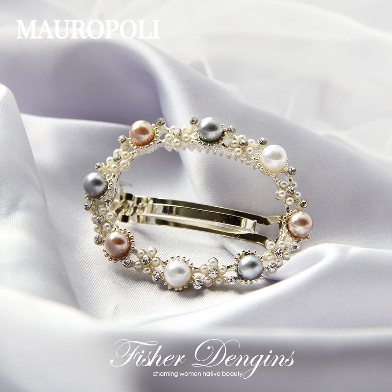 Mauropoli Kẹp Tóc Sang Trọng Retro Hàn Quốc Hợp Kim Rỗng Kim Cương Giả Ngọc Trai Hình Bầu Dục Top Lò Xo Sau Mũ Đội Đầu
