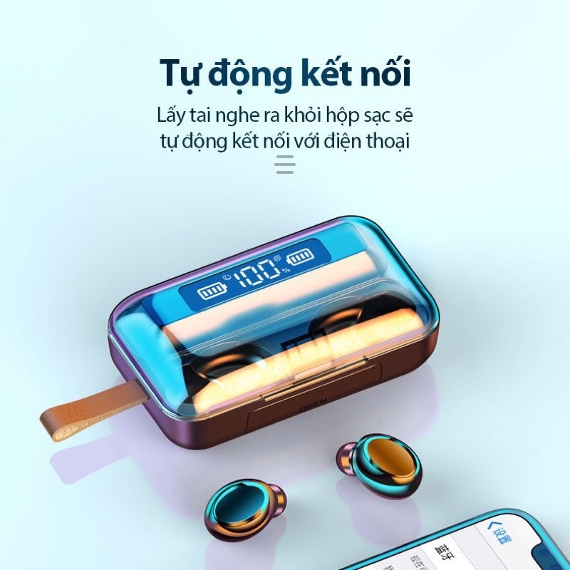 Tai nghe bluetooth TWS F9 pro 2200mah phiên bản không dây cảm ứng chạm ,công nghệ chống nước IPX