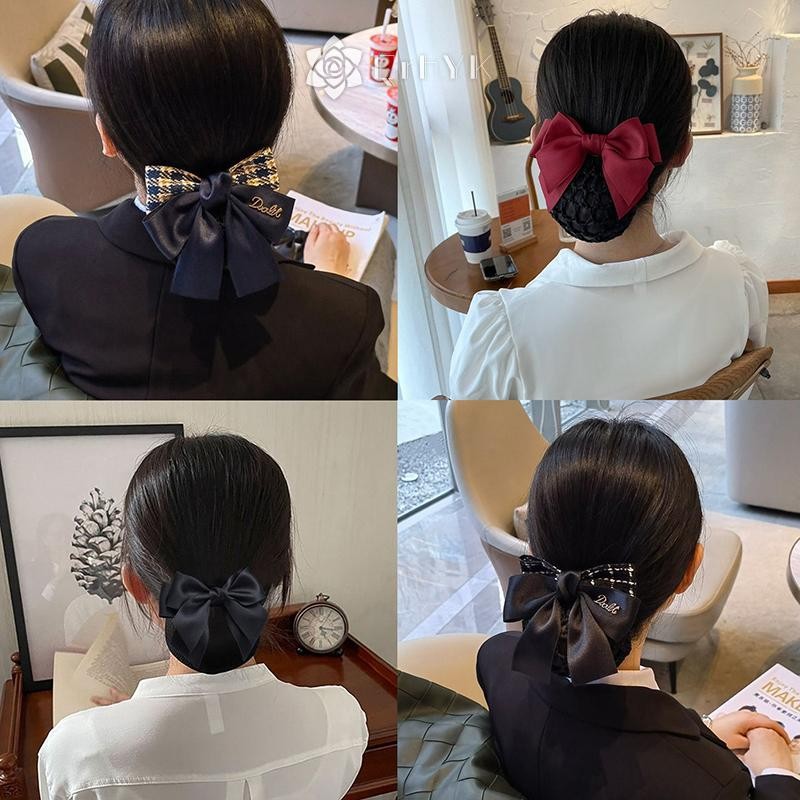 Qrhyk Nghề Y Tá Hàng Không Tiếp Viên Tóc Lưới Bỏ Túi Phụ Kiện Tóc Thanh Lịch Nơ Làm Việc Kẹp Tóc Mới