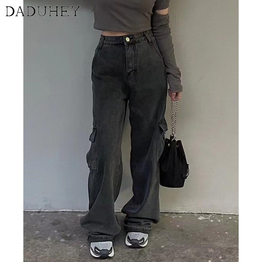 Ảnh DaDuHey New American Ins High Street Multi-pocket Jeans Niche High Waist Wide Leg Pants plus Size Trousers 3